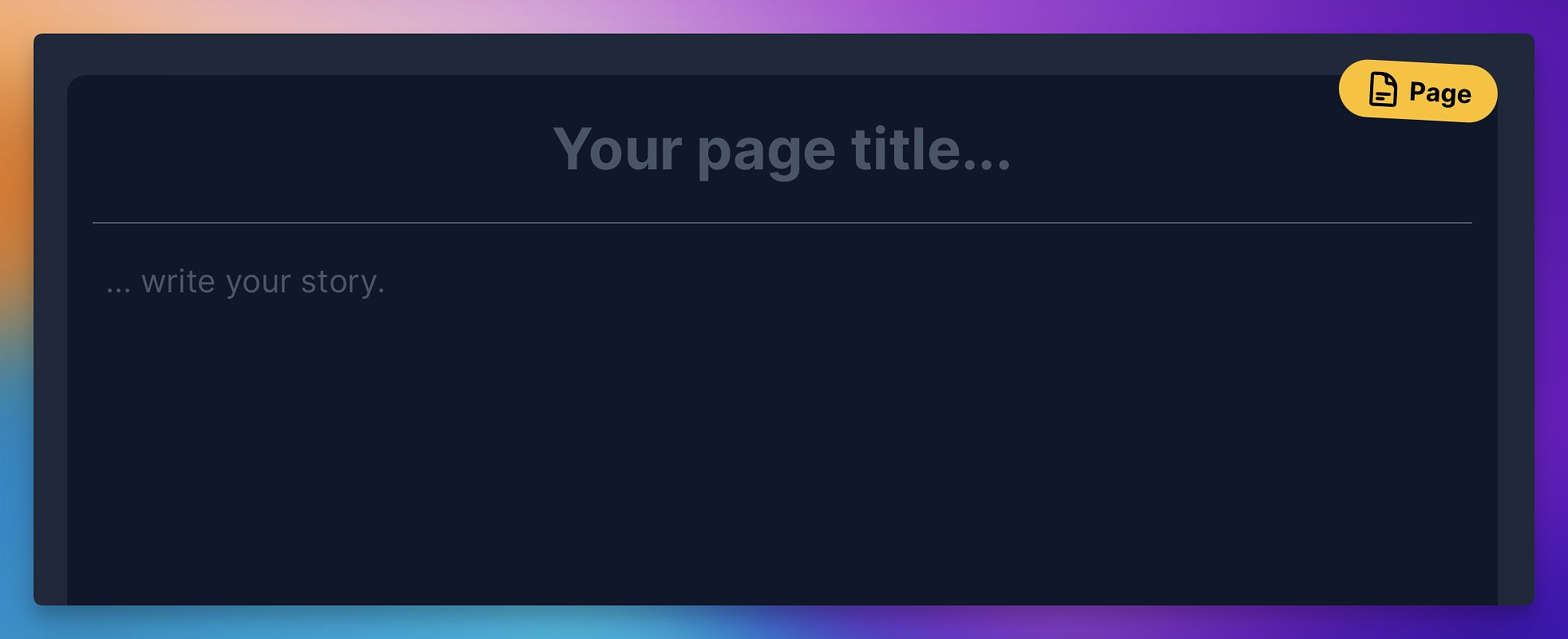 A page badge in the top right of the editor when the Page checkbox is ticked.