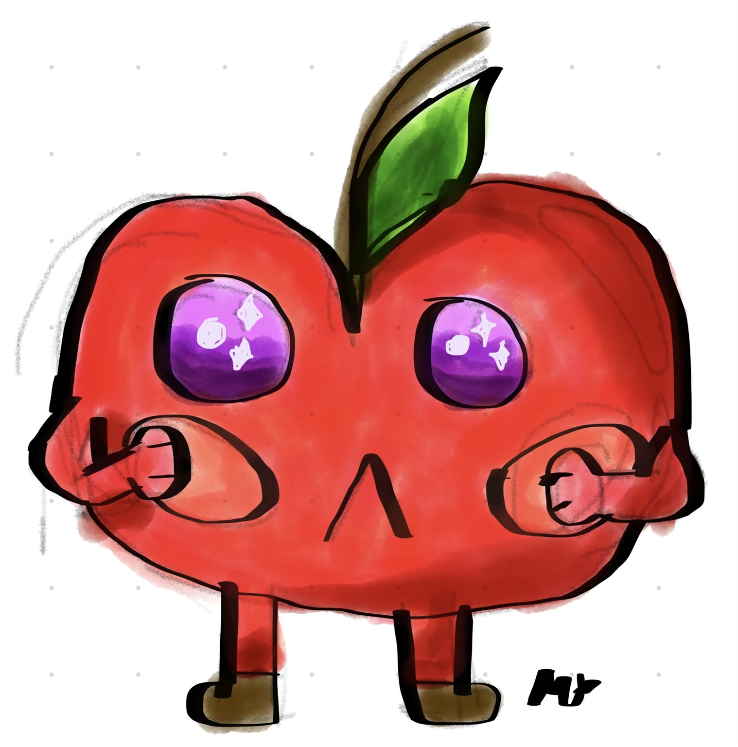A hand-drawn cute apple creature named Pomo!