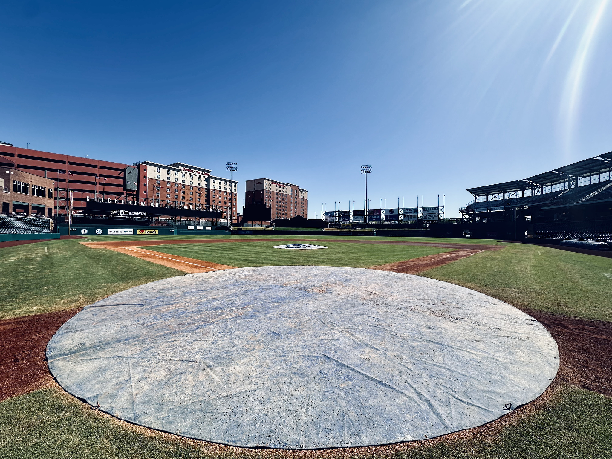 View of The Bricktown Ballpark from home plate.
