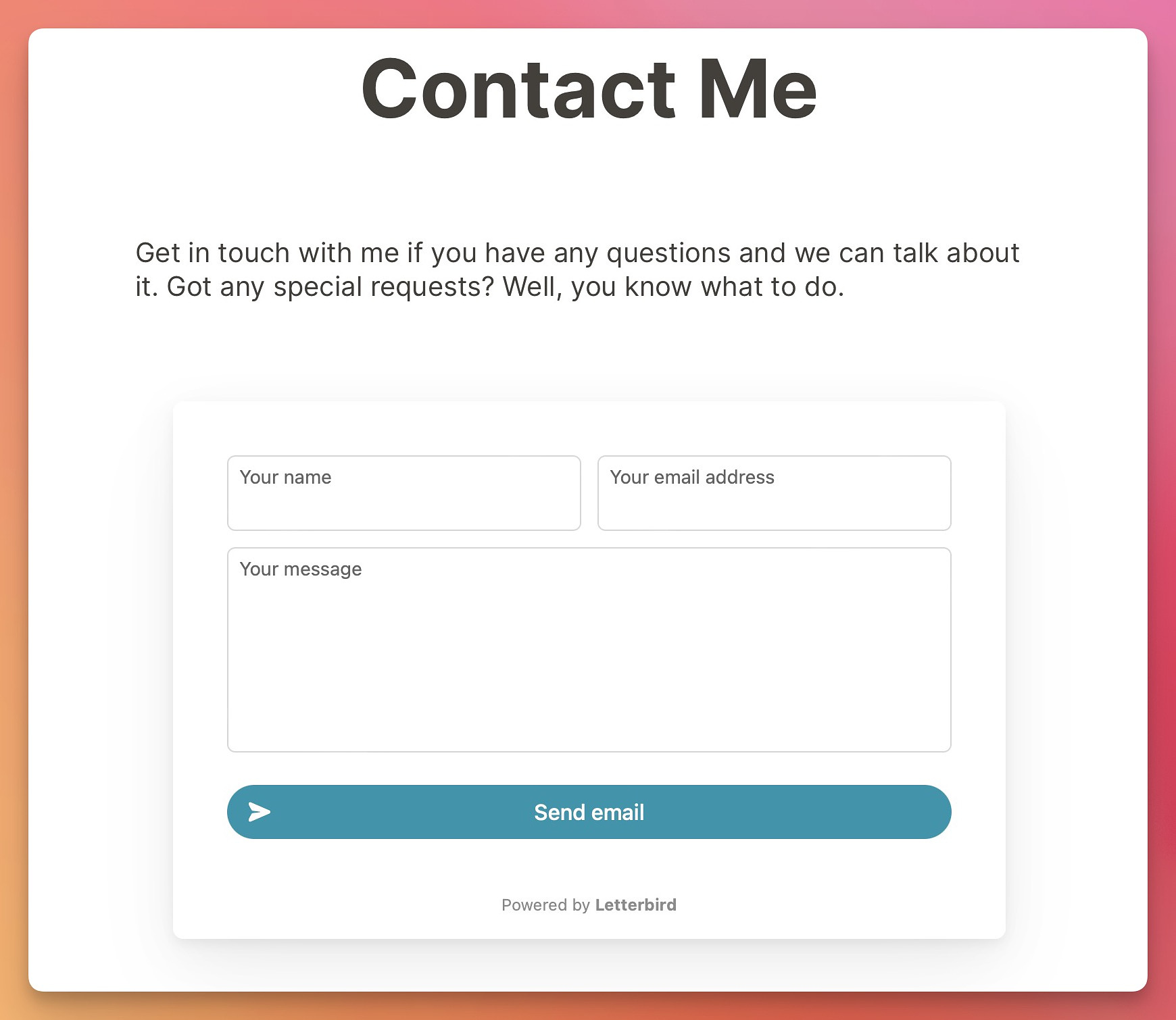 Contact form showing at the bottom of the page.